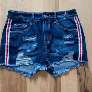 Distressed jean shorts